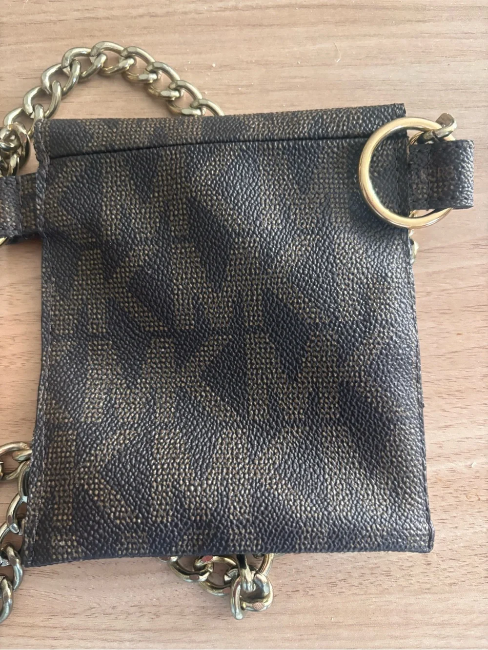 Michael Kors Dark Brown Monogram Crossbody Wallet with Gold Chain
